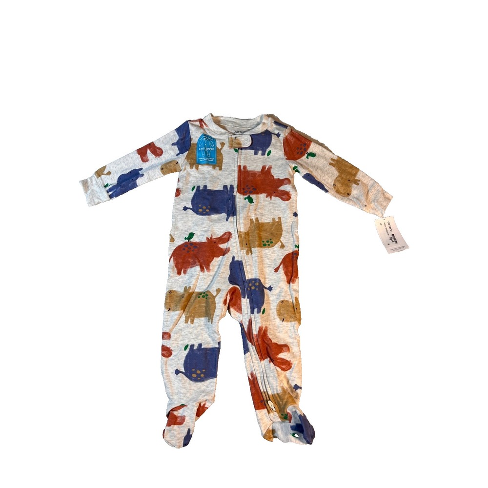 9M Carter's Footed Sleep N Play Pajamas Cotton Hippo Hippopotamus 2 Way Zip